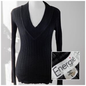 Black Y2K Style V Neck Long Sleeve Knit Preppy Pullover Sweater
